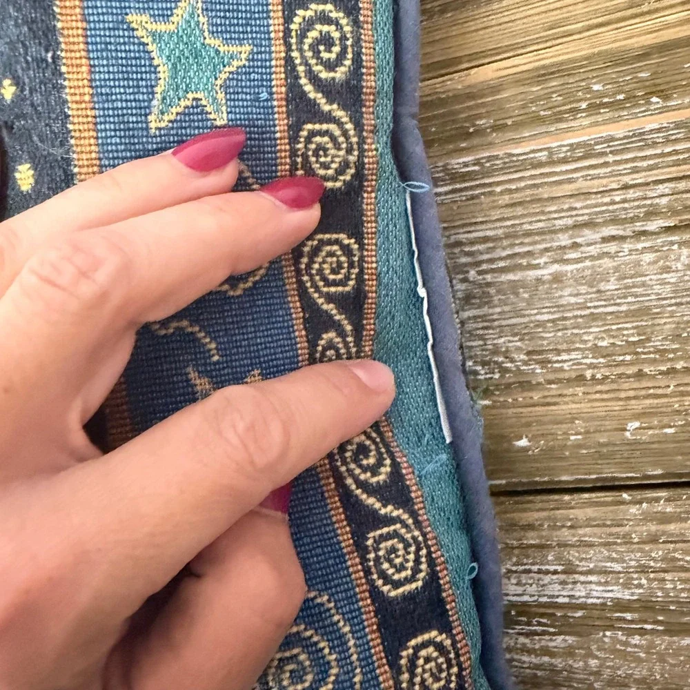 Vintage Celestial Sun Moon Stars Tapestry Pillow Whimsical Navy Blue 90s Boho